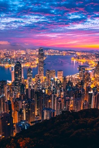 Hong Kong City View Buildings Light Night (2160x3840) Resolution Wallpaper