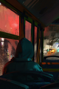 Hoodie Boy In Rainy Season Inside Bus