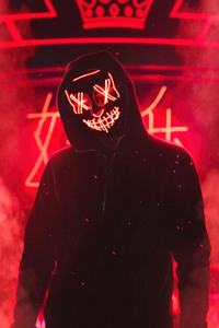 Hoodie Boy With Red Neon Mask (1080x2280) Resolution Wallpaper