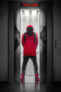 Hoodie Guy In Elevator 4k (240x320) Resolution Wallpaper
