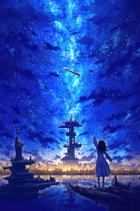 Hopeful Hellos Anime Girl Waving At The Shadow Of Progress (360x640) Resolution Wallpaper
