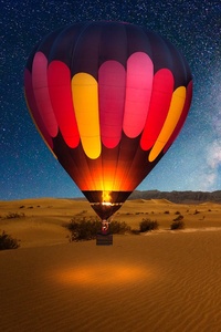 Hot Air Balloon On Desert Night