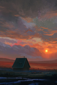 House Alone Painting 4k (1440x2960) Resolution Wallpaper