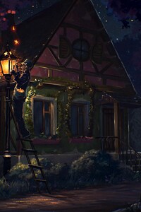 480x854 House Fairy Tale Art Light Night