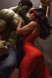 Hulk And Red She Hulk In Love 4k (320x568) Resolution Wallpaper