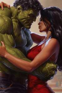 Hulk And Red She Hulk In Love (320x568) Resolution Wallpaper