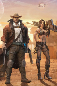 Inspector And Girl With Gun (320x568) Resolution Wallpaper