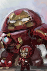 Iron Man And Iron Hulkbuster (360x640) Resolution Wallpaper