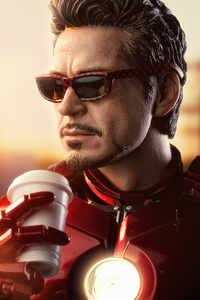 Iron Man Drinking Coffee (640x1136) Resolution Wallpaper