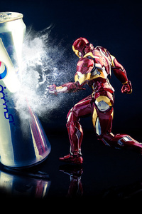 Iron Man Kicking Pepsi Can (720x1280) Resolution Wallpaper