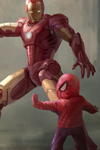 Iron Man Little Spidey (320x568) Resolution Wallpaper