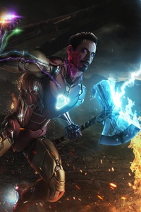 Iron Man Stormbreaker With Infinity Gauntlet (1280x2120) Resolution Wallpaper