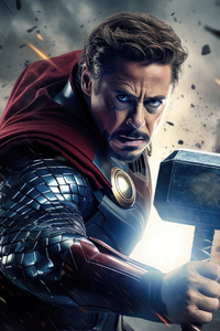 Iron Man With Thor Hammer 4k (640x960) Resolution Wallpaper