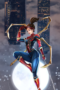 Iron Spider Woman Night Crawl (1080x2400) Resolution Wallpaper