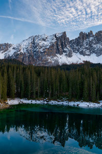 Italy Mountains Lake Carezza Alps 5k (320x568) Resolution Wallpaper