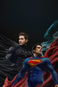 Jake Gyllenhaal Batman Meets David Corenswet Superman (1125x2436) Resolution Wallpaper