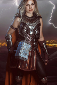 Jane Foster With Hammer Cosplay (320x480) Resolution Wallpaper