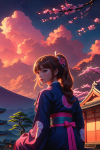Japan Vibe Anime Girl Temple 5k (240x320) Resolution Wallpaper