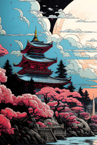 720x1280 Japanese Temple Illustration