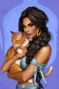 Jasmine With Cat 4k (1125x2436) Resolution Wallpaper