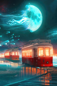 Jellyfish Reverie A Dreamlike Train Journey (2160x3840) Resolution Wallpaper
