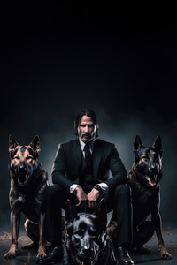 John Wick With Dogs 5k (1125x2436) Resolution Wallpaper