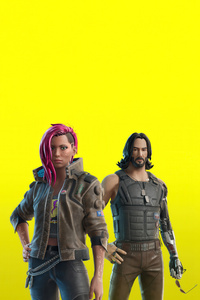 Johnny Silverhand And V In Fortnite X Cyberpunk 2077 (480x800) Resolution Wallpaper