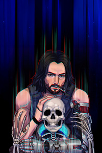 Johnny Silverhand With Skeletal Cyborg (240x400) Resolution Wallpaper