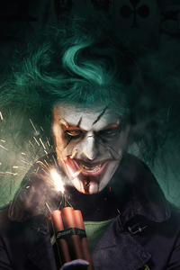 Joker With Fire Bomb (640x960) Resolution Wallpaper