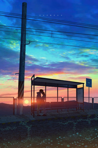 Journey To Love Bus Stop Cuddle Of The Anime Sweethearts (320x568) Resolution Wallpaper