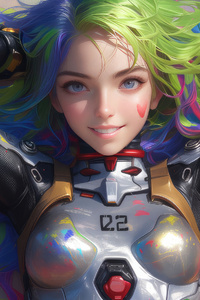 Joyful Rainbow Haired Girl (1080x2160) Resolution Wallpaper