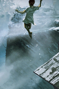 Jumping From Mountain Cliff 4k (640x1136) Resolution Wallpaper