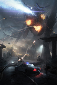 Kaiju Attack (480x800) Resolution Wallpaper