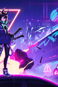 Katana Anime Girl Neon 4k (640x960) Resolution Wallpaper