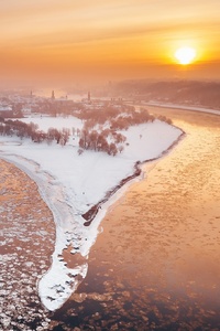 Kaunas River City Winter Snow Sunlight