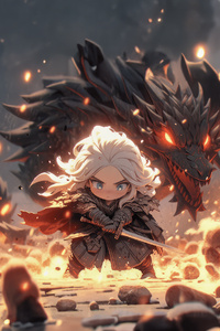 Khaleesi With Dragon Chibi 4k (540x960) Resolution Wallpaper