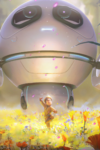 Kid With Giant Robot Friend (480x854) Resolution Wallpaper