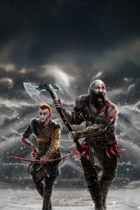 Kratos And Atreus God Of War Ragnarok (1280x2120) Resolution Wallpaper