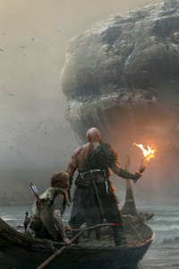 Kratos And Atreus Vs Monster 5k (320x480) Resolution Wallpaper