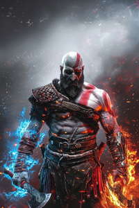 Kratos In Action (320x568) Resolution Wallpaper