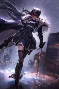 Lady With Gun Walking On The Streets (240x320) Resolution Wallpaper