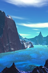 Lake 8k Blue Landscape Artistic (320x480) Resolution Wallpaper