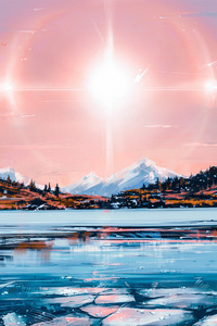 Lake Landscape Sunshine Artwork (480x800) Resolution Wallpaper