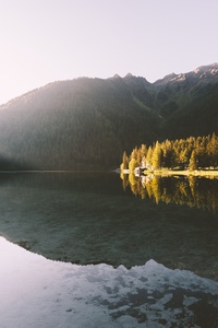 Lakeside Reflection Landscape 5k (320x568) Resolution Wallpaper