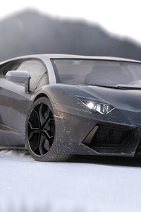 Lamborghini Aventador In Ice 5k (1440x2560) Resolution Wallpaper