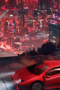 Lamborghini City Cyberpunk 4k (1125x2436) Resolution Wallpaper