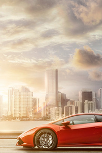 Lamborghini Huracan Miami Skyline (1080x1920) Resolution Wallpaper