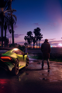 Lamborghini Under Palm Twilight California Nights (240x400) Resolution Wallpaper