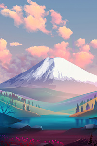 Landscape Trees Mountains Clouds Digital Art (1440x2560) Resolution Wallpaper