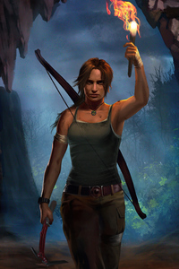 Lara Croft With Flame In Hand (800x1280) Resolution Wallpaper